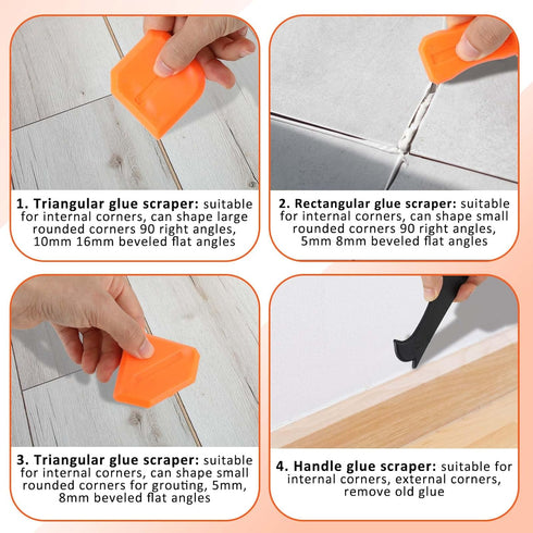 Caulk Tool Set, 4 Pcs Sealant Silicone Finishing Kits, Multifunction Hand Tools for Kitchen Bathroom Floor Sealing