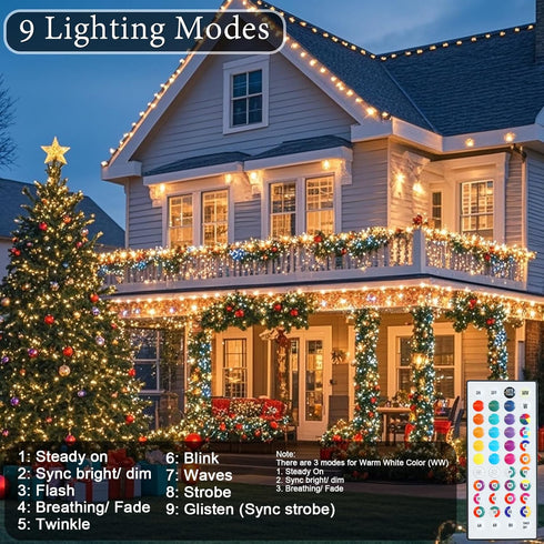 4 Pack 66.6 200 35 4th Color Changing Christmas String Lights with Remote, Total FT LED String Lights Indoor Outdoor