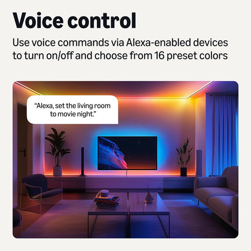 32.8 (2 16.4 2.4 Amazon Basics Smart LED Light Strip, Feet Rolls of Feet), RGB + Tunable White, Color Changing, App