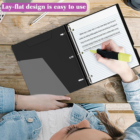Telescoping 3 Ring Binder with Customizable Front Cover - 1 PCS, Flexible Round Binder Holds 8.5x11 inch Paper - Black