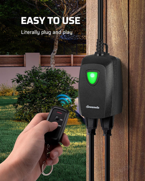 DEWENWILS Wireless Remote Control Outdoor Outlet, 2 Remotes, Weatherproof Electrical Plug for Lights and Fans