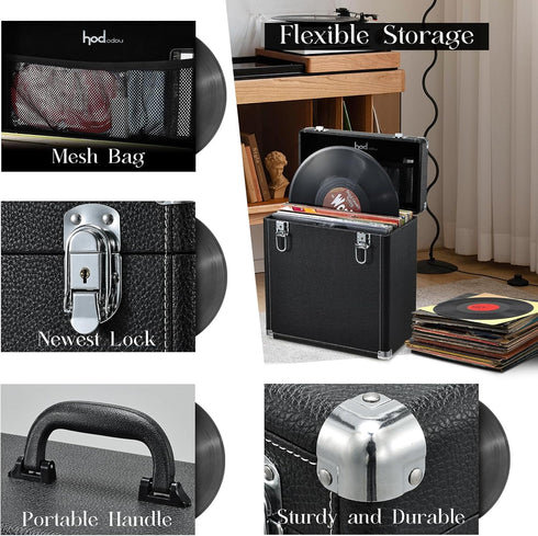 Hododou Vinyl Record Storage Case LP Album Collection Display Box Water Resistant Vinyl Record Organizer Storage Holds