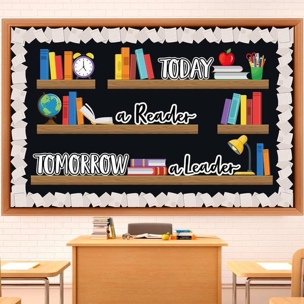 Qilery Bookshelf Bulletin Board Set Today a Reader Tomorrow a Leader Motivational