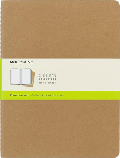 Moleskine Cahier Journal, Soft Cover, XL (7.5" x 9.5"), Plain/Blank, Kraft Brown, 120 Pages, Set of 3