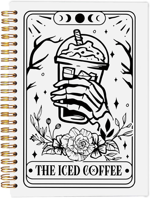 The Iced Coffee Tarot Journal Notebook - Gothic Skeleton Spiral Notebook, Coffee Lover Gifts, 5.5" x 8.3"