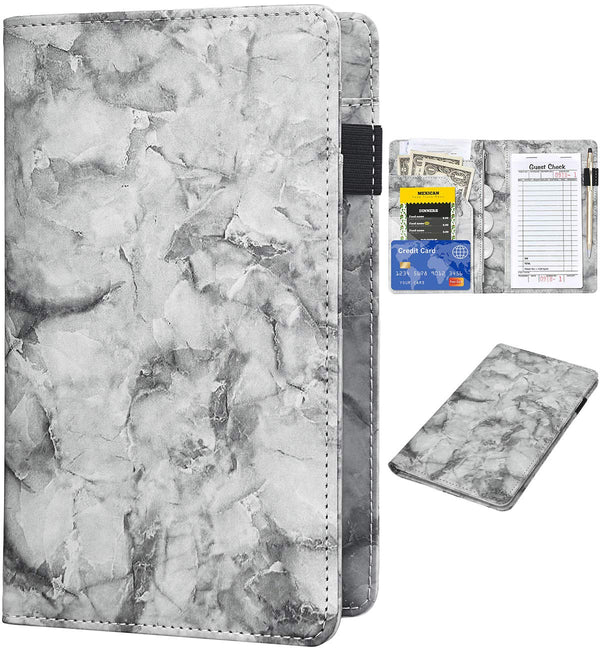 Server Books for Waitress - Marble Texture Leather Wallet with Zipper Pocket, Cute Organizer with Money Pocket