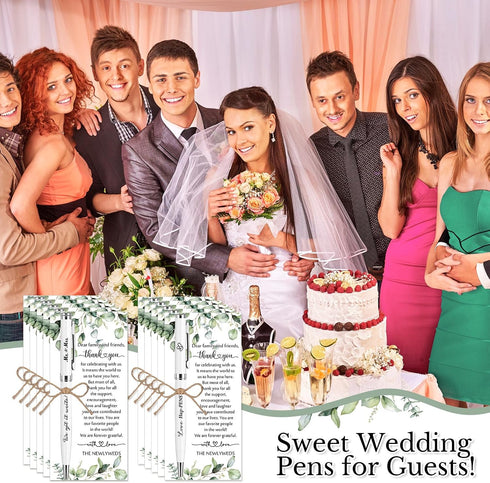Affrolling 50 Sets Wedding Favors for Guests Bulk Retractable Ballpoint Pen Thank You Cards with Hemp Rope Bridal