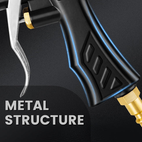 Industrial Air Blow Gun with Adjustable Brass Nozzle, 2 Pcs Steel Extensions & 1/4" NPT Quick Plug, Pneumatic Tool
