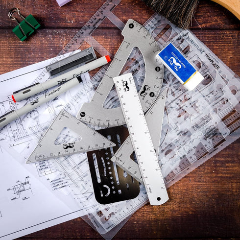 Mr. Pen Professional Geometry Set, 17 Pcs Architect Drafting Tools, Compass, Protractor, Scale Ruler, Stencils
