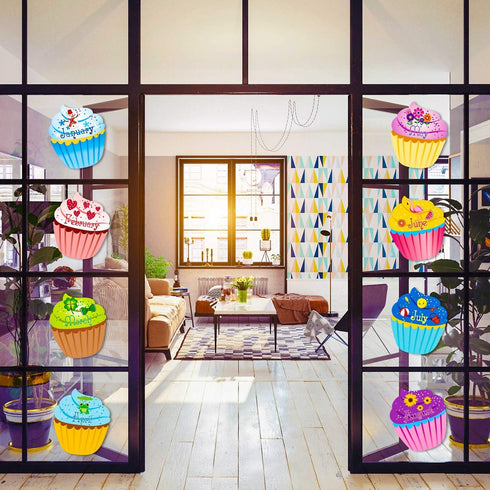 Blulu 12 Pcs Colorful Cupcake Cutouts, Birthday Classroom Bulletin Board Decorations, 9.6 x 11.6 Inches