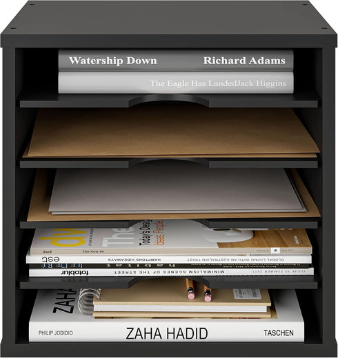 Ballucci 5 Tier Adjustable File Organizer Paper Sorter, Office Desk Organizer, 13 5/8" x 9 1/4" x 12", Black