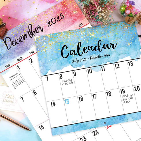 Wall Calendar 2025-2026, 18-Month Monthly Calendar, Jul. 2025 - Dec. 2026, Large Print, 12" x 24"