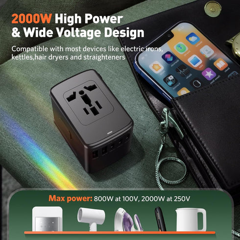 Universal Travel Adapter International Plug, European Travel Plug Adapter, All-in-one Power Adapter with USB