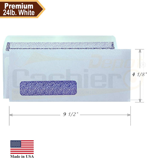 100 Cashier Depot #10 Business Envelope, 4 1/8 X 9 1/2, Peel & Seal, Security-Tinted, 24lb. White Paper, 100 Envelopes (Left Window) by CASHIER DEPOT YOUR ONE STOP SHOP FOR ALL CASHIER'S NEEDS