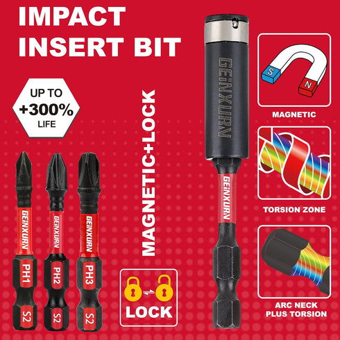 Anti-slip Hex Impact Magnetic Screwdriver Bits Set, 40 Pack 1/4 Inch Hex Shank Phillips Cross Bits with Impact Bit