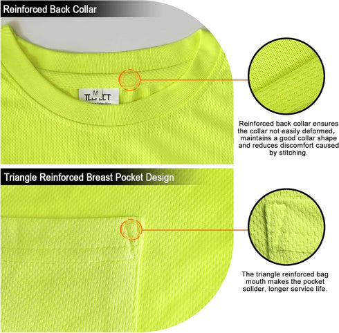 TCCFCCT Hi Vis Shirts for Men, Class 3 Short Sleeve Pocket Reflective Work Shirts, Durable & Breathable, DCNF-Yellow XXL