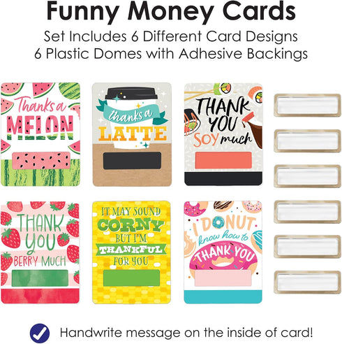 Set 6 Big Dot of Happiness Assorted Thank You - DIY Cash Holder Gift - Funny Money Cards