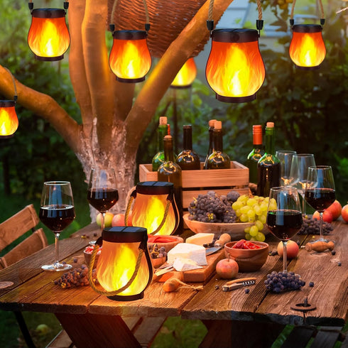 HuiZhen 2 Pack Solar Lanterns Outdoor Waterproof, Hanging Solar Lights for Outside, Flickering Flame Hanging Lanterns