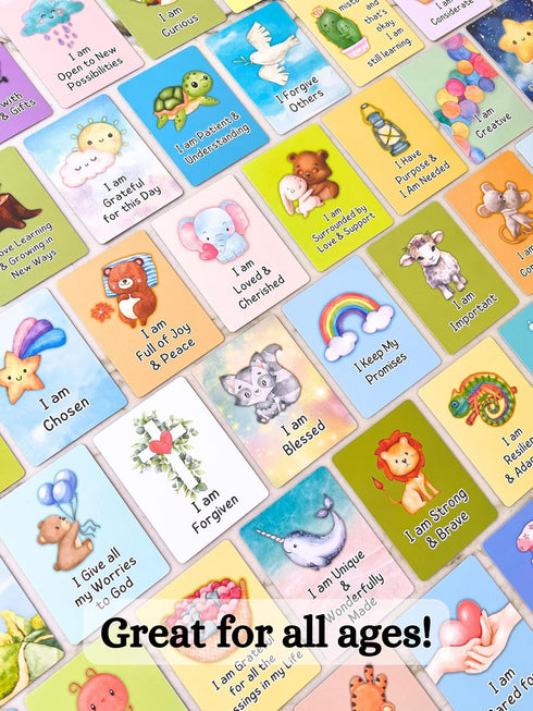 52 Christian Biblical Affirmation Cards for Kids, Affirmations with Bible Verse on Back, Scripture Memory Cards, Bible