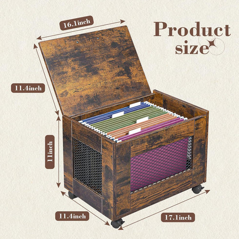 Rolling File Cabinet Cart, Hanging File Organizer Box with Lid for Home Office, Mobile Document Storage