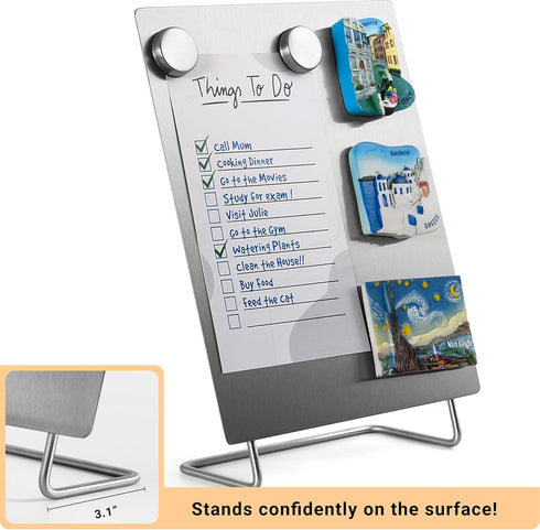 Magnetic Bulletin Board with Stand – Small Dry Erase Memo Board – Tabletop Metal Easel for Magnet Display