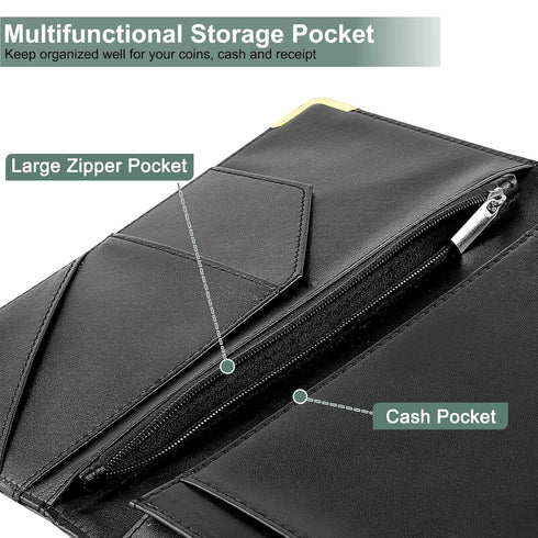 Server Books for Waitress, PU Leather Server Book with Zipper Pockets, Flower Pattern Waitress Book with Pen Holder Fit