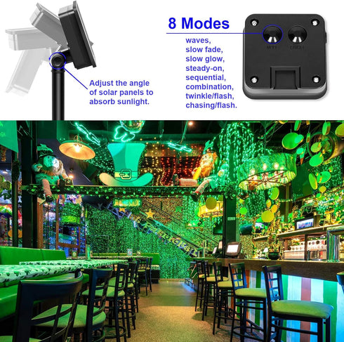YAOZHOU Green Solar Fairy String Lights, 2 Pack 100LED, IP67 Waterproof for Outdoor Decorations