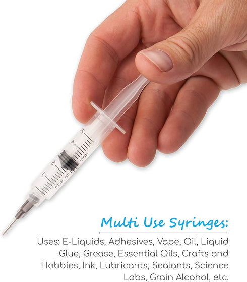 Free Hand Syringe Blunt Tip Needle Set - 10 Syringes, 10 Needles, 10 Caps, 2 Storage Bottles for Measuring Liquids