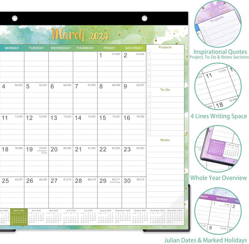 Magnetic Calendar for Fridge 2024, 10'' x 10'', Jan-Dec, 6 Topic Design with Ruled Blocks