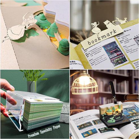 Castle 3D Memo Pad with Light, 210 Sheets, Alice in Wonderland Paper Art, Non-Sticky Stickers, DIY Post Notes