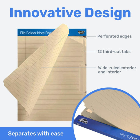 Find It File Folder Notepad - Manila - Pack of 12 - 9.5 x 12.5 Inch Notebook Organizer for Filing and Document