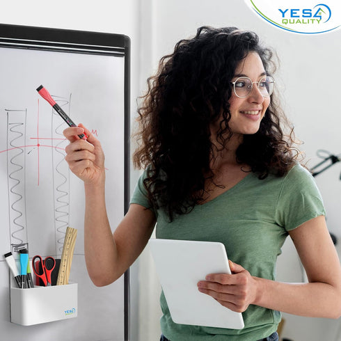 YES4QUALITY Magnetic Pen Holder - Strong Magnetic Back & 2 Compartments for Dry Erase Marker, Whiteboard, Fridge