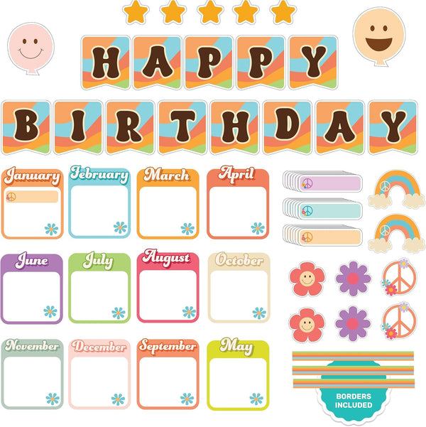 Decorably 81 Pcs Birthday Chart for Classroom - Birthday Bulletin Board Decorations, Classroom Birthday Chart Set