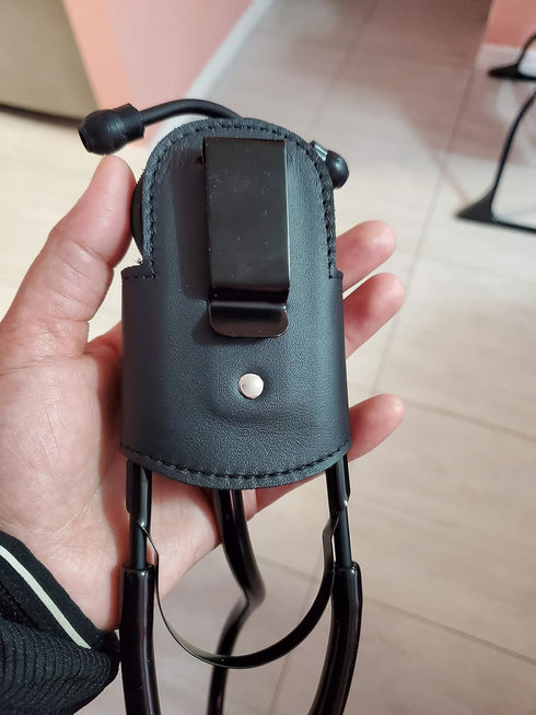 Stethoscope Holder Pro with Clip, Handmade in USA Genuine Leather, Perfect for Physicians, Nurses & Medical Students
