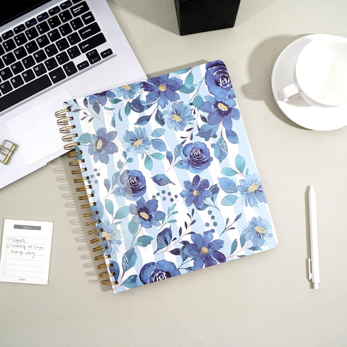 CAGIE Hardcover Spiral Notebook – 8.5 x 11, College Ruled, 200 Pages, Aesthetic Floral, Large Pockets for Women