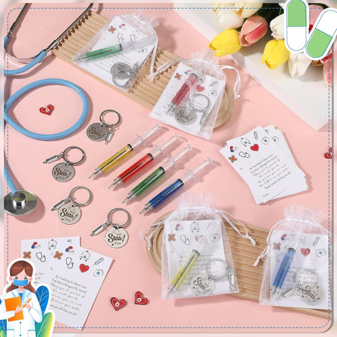Dispowreath 24 Sets 2026 Cna Nurse Week Gifts Bulk Syringe Pens Keychains Funny Novelty Nurse Pen with Thank You Cards