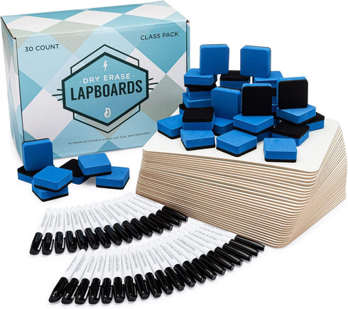 Dry Erase Lapboards Student Pack of 30 | 9 x 12 inch Double Sided White Boards with Accessories for Classroom