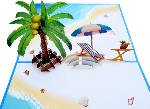 iGifts And Cards Oceanfront 3D Pop Up Greeting Card - Tree, Palms, Ocean, Beach, Vacation, Fun