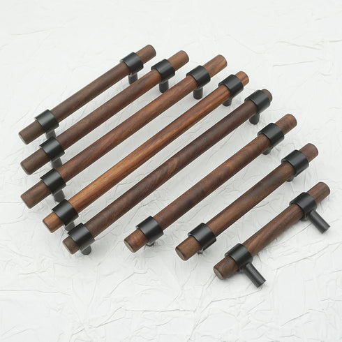 2.75" (2.75" Walnut Wood Drawer Pull Handle Black Dresser Knob Pulls Kitchen Cabinet Pull Hardware Hole Centers)