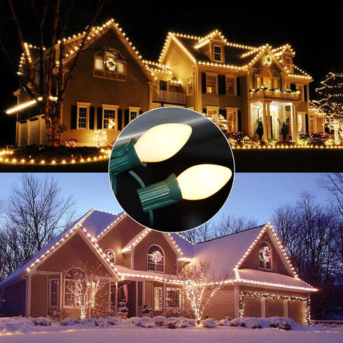SUNSGNE C7 LED White Replacement Christmas Light Bulbs, Pack of 25, 0.6W E12 Candelabra Base - Great for Decorative