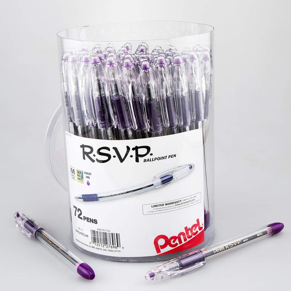 Pentel RSVP Ballpoint Pen, 1.0mm Medium Line, Violet Ink, 72pk Canister (BK91PC72V)