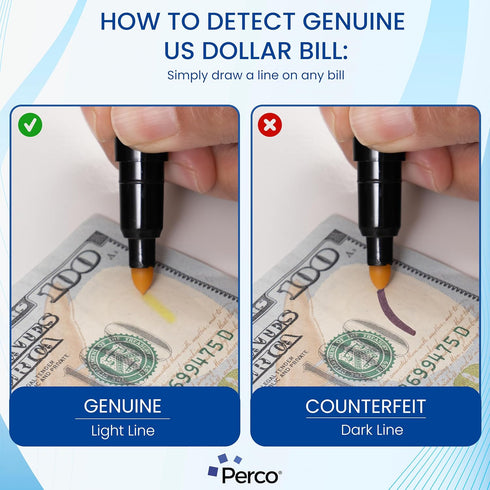Perco Counterfeit Money Detector Pen - Easy to Use and Reliable Universal Currency Fake Bill Checker for Personal & Commercial Use - Ensures Authenticity & Prevents Fraud by Perco