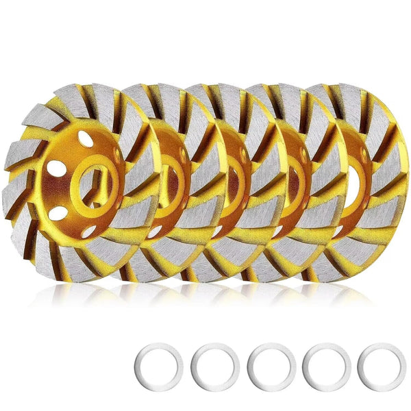 5pcs Turbo Diamond Grinding Cup Wheel, 4 Inch-12 Segs Heavy Duty Concrete Stone Ceramic for Angle Grinder (Yellow)