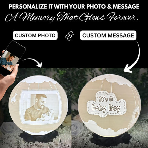 Its a Boy Moon Lamp Personalized Baby Boy Night Light with Custom Text & Photo | Newborn Gift, Nursery Decor, Baby
