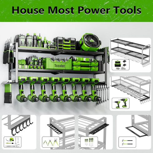 Tccxfot 3 8 Power Tool Organizer - Layer Drill Holder Wall Mount, Storage Rack for Garage Organization, Large Tool