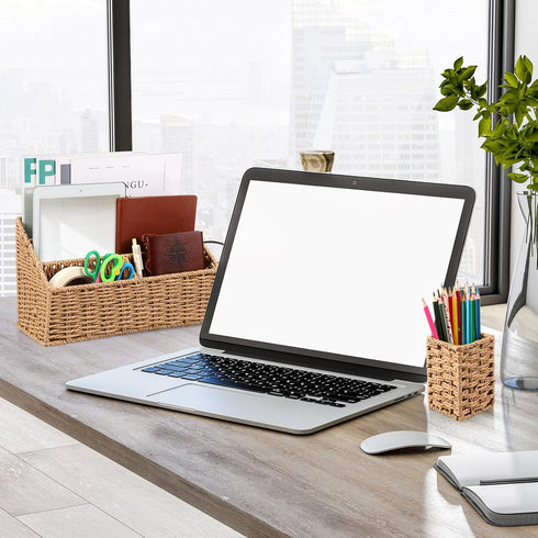 Sintuff 2 Pcs Woven Mail Organizer and Pencil Holder Set, Countertop Storage Desktop Pencil Cups for Home Office