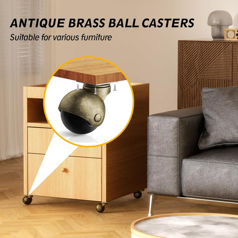 Furniture Wheels 4 Pack, 1.5 Inch Ball Caster Wheels, Brass Casters Set of 4 for Furniture, Kitchen, Cabinet