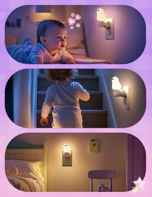 3D 3000K, 1 Pack KINDEEP Kids Night Light Plug in: Cute Cat Nightlight with Dusk to Dawn Sensor, RGB & Soft White