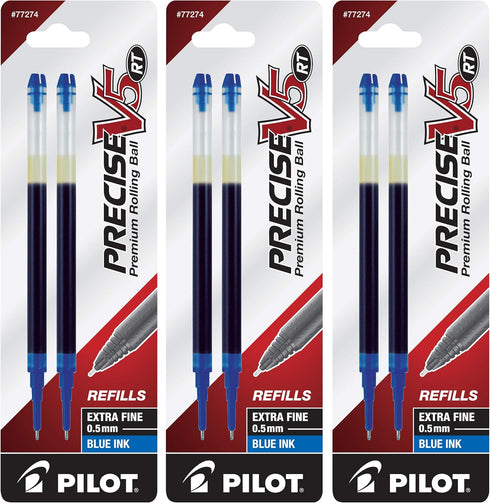 Pilot Precise V5 RT Liquid Ink Refills, Extra Fine Point 0.5 mm, Blue, Pack of 6