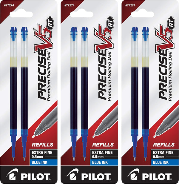 Pilot Precise V5 RT Liquid Ink Refills, Extra Fine Point 0.5 mm, Blue, Pack of 6